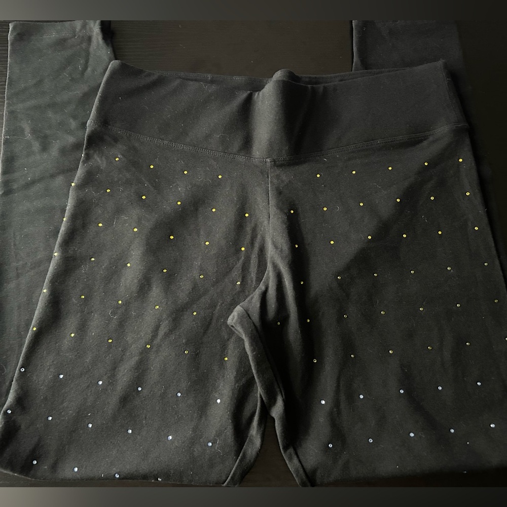 PINK Victoria's Secret Black Yoga Leggings Rainbow Rhinestones